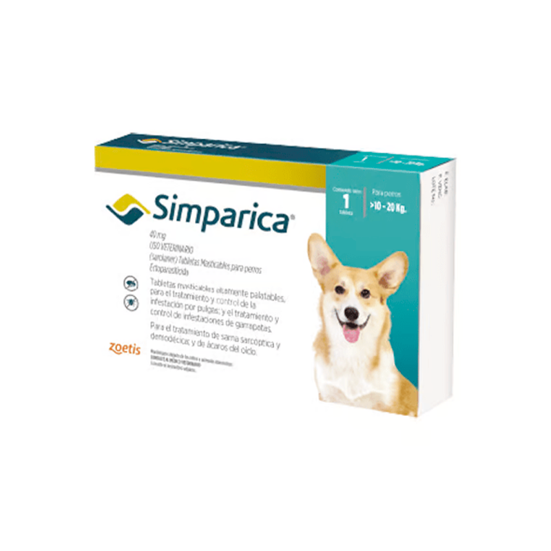 SIMPARICA 40 MG PERROS 10 A 20 KG X 1 TAB